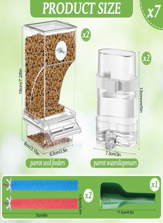 Novabright 7 Pcs No Mess Bird Feeder Water Dispenser Set Include Automatic Parrot Feeder and Drinker with Parrot Paw Grinding Stick Food Accessories for Cage Cockatiels Lovebirds Finch Macaws - Image 2